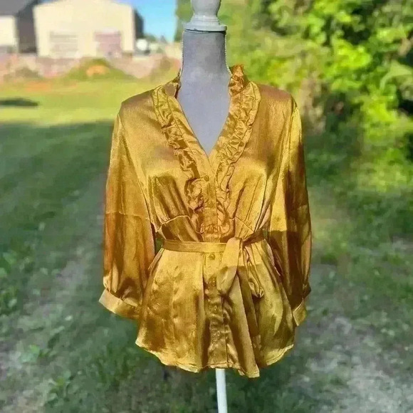 I.N. Studio Shimmery Gold Formal Blouse - Picture 6 of 9